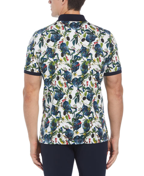 Short Sleeve Wildflower Print Polo Shirt (Bright White) 