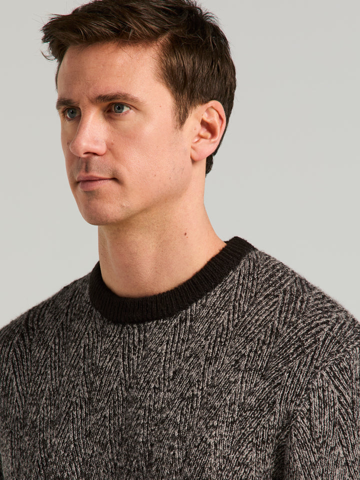 Long Sleeve Wool Blend Cable Crewneck Sweater (Black) 