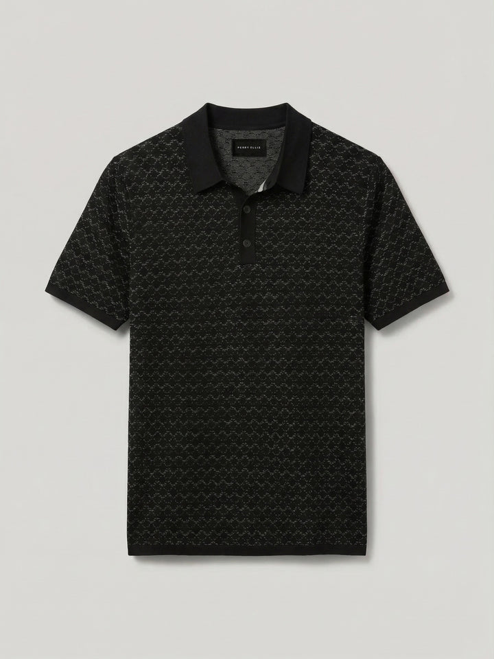 Cotton Jacquard Polo Sweater (Black) 