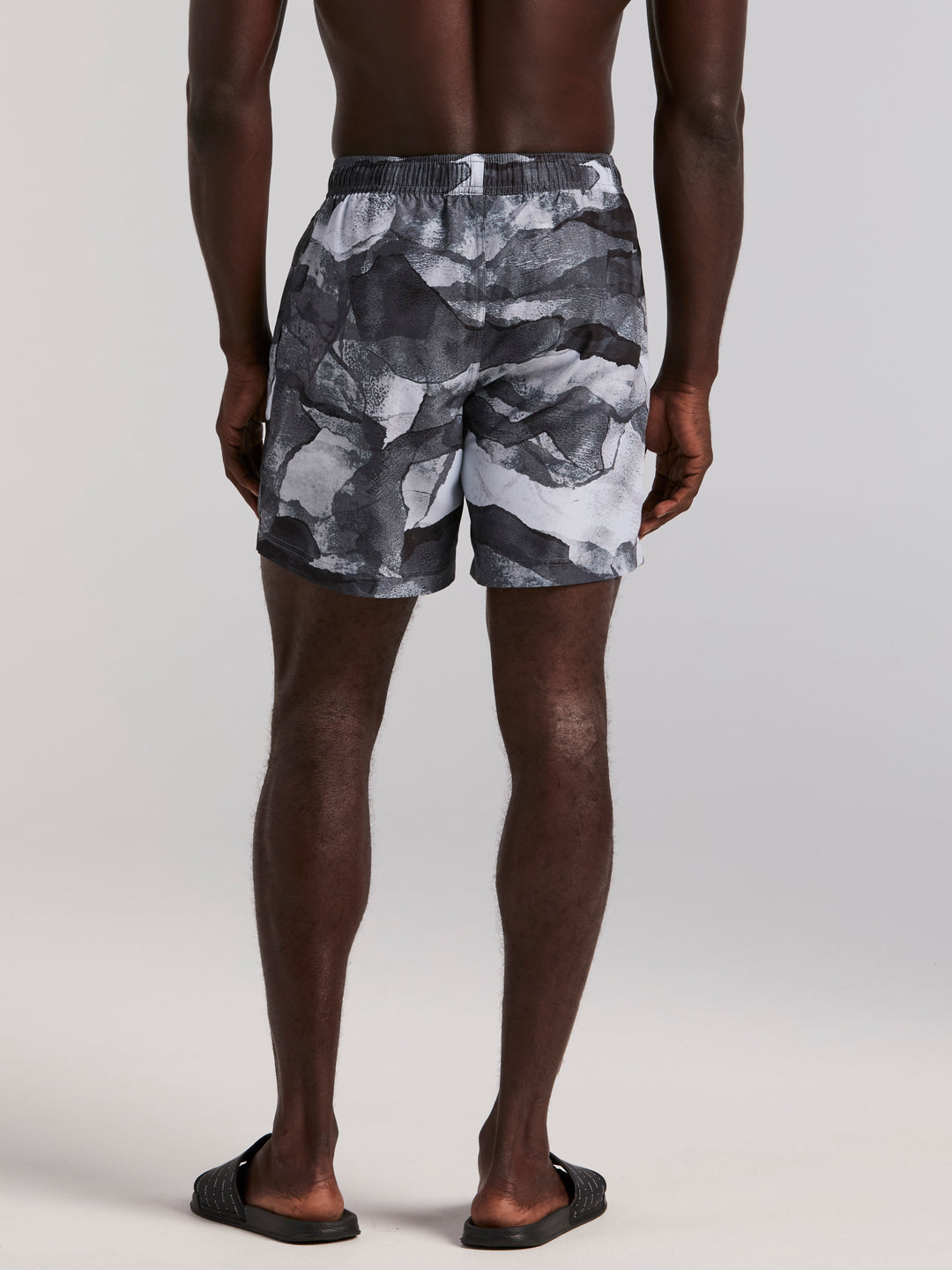Abstract Wave Print Swim Trunk (Black) 