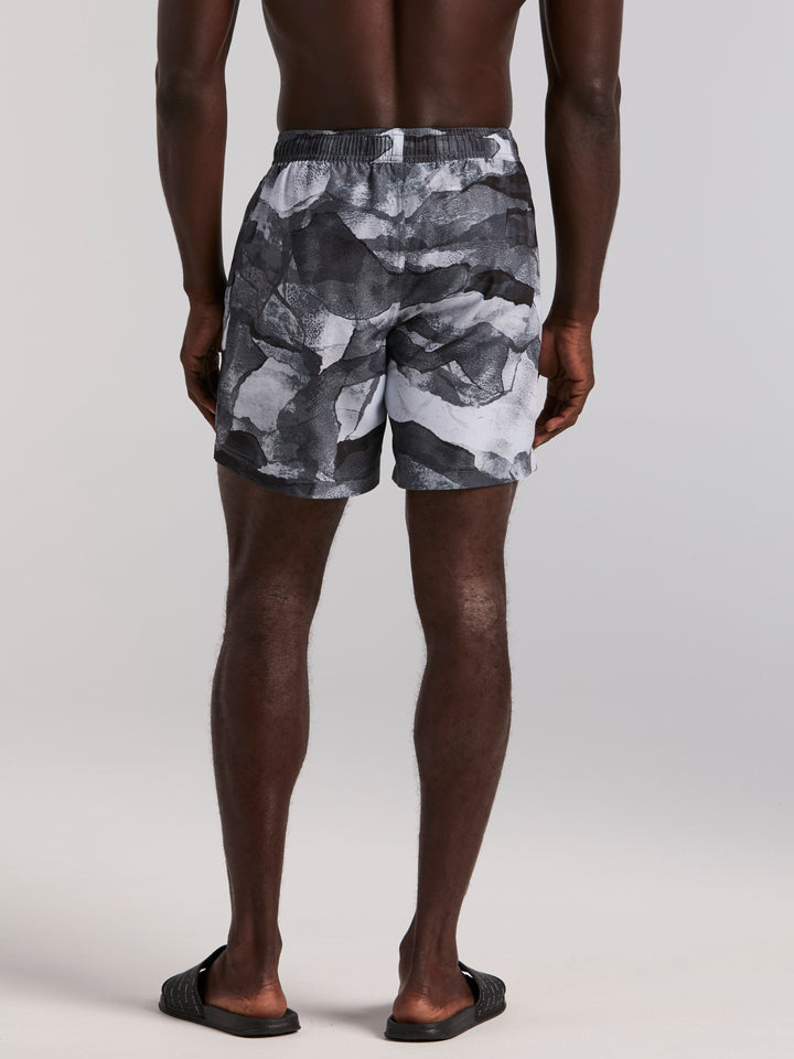 Abstract Wave Print Swim Trunk (Black) 