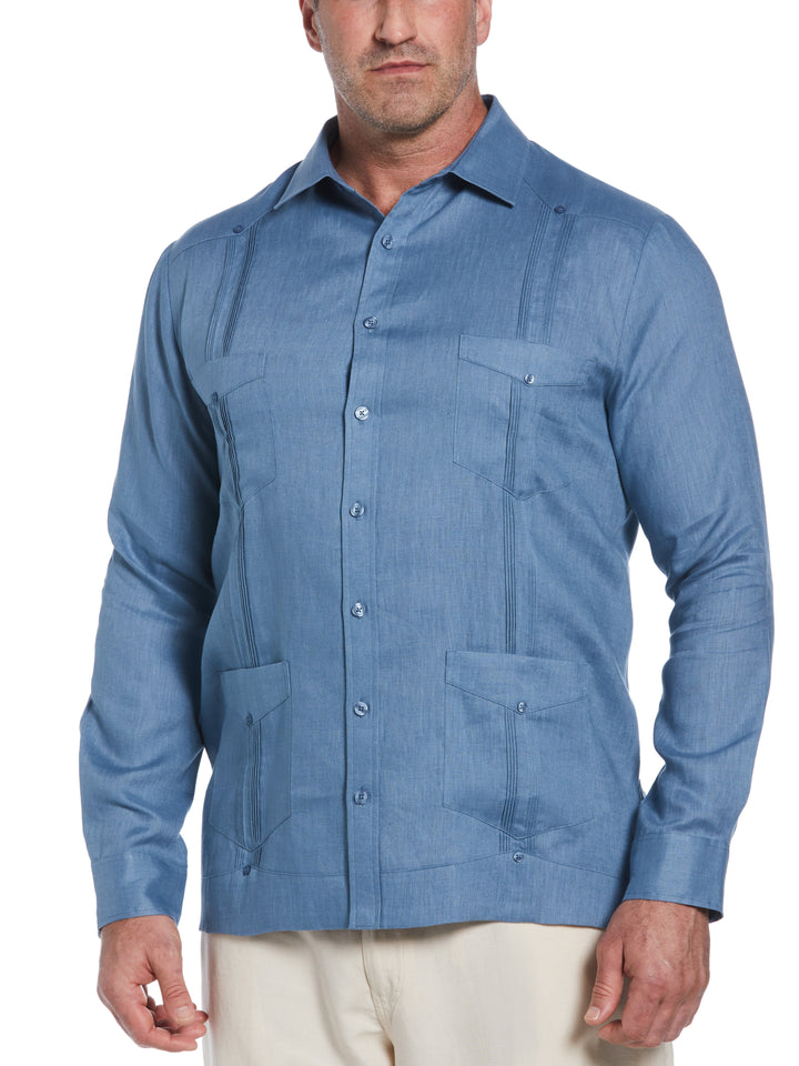 Big & Tall Linen Guayabera Shirt (Captains Blue) 