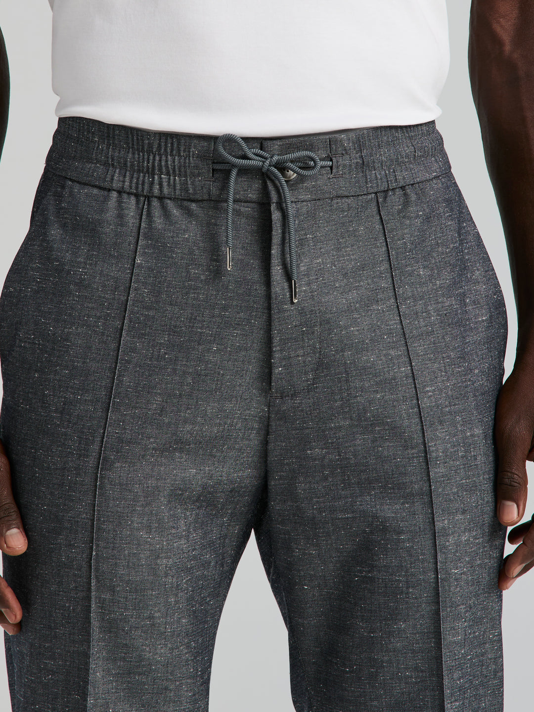 Slim Fit Linen Drawstring Pants (Dark Sapphire) 