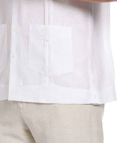 Big and Tall 100% Linen Short Sleeve 4 Pocket Guayabera (Bright White) 