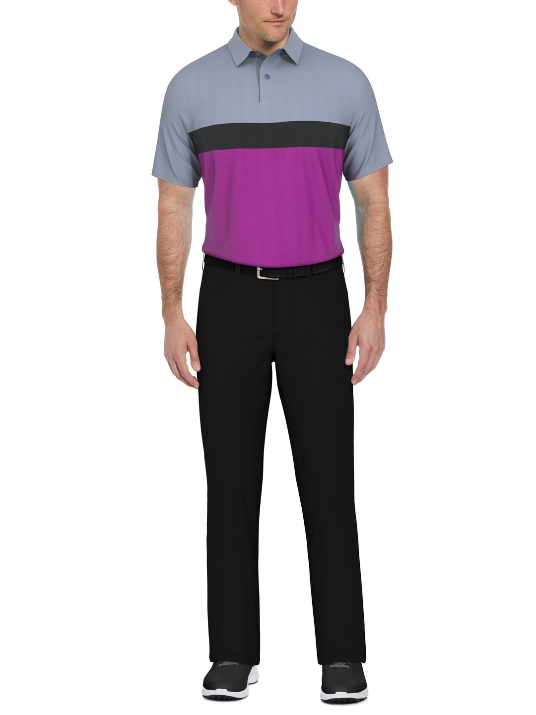 Textured Color Block Golf Polo (Wild Aster) 