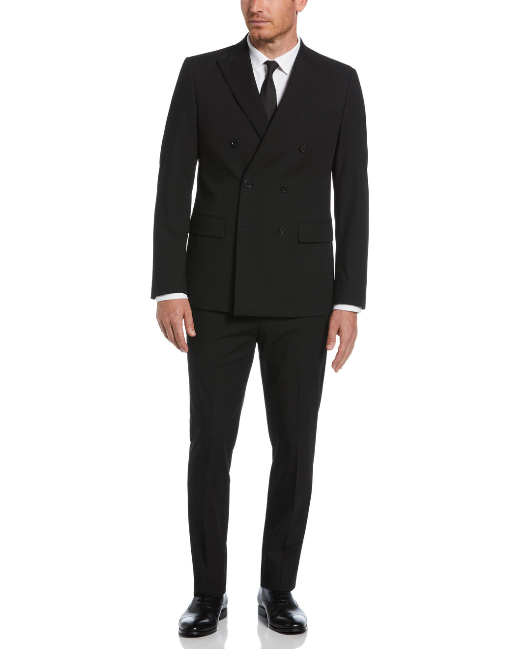 Slim Fit Black Double Breasted Peak Lapel Suit