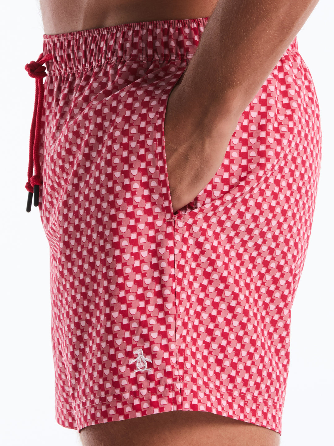 5 Inch Geometric Print Swim Shorts (Raspberry Wine) 