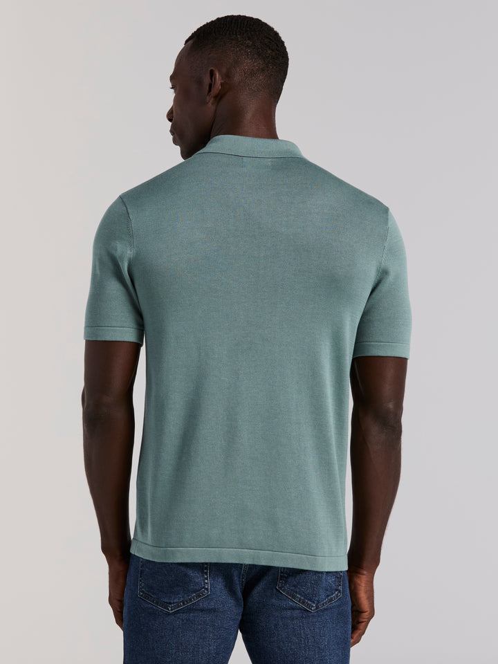 Cotton Modal Stripe Polo Sweater (Arctic) 