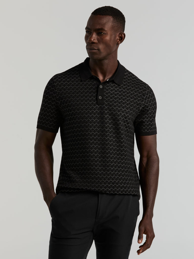 Cotton Jacquard 3 Button Sweater Polo – Perry Ellis