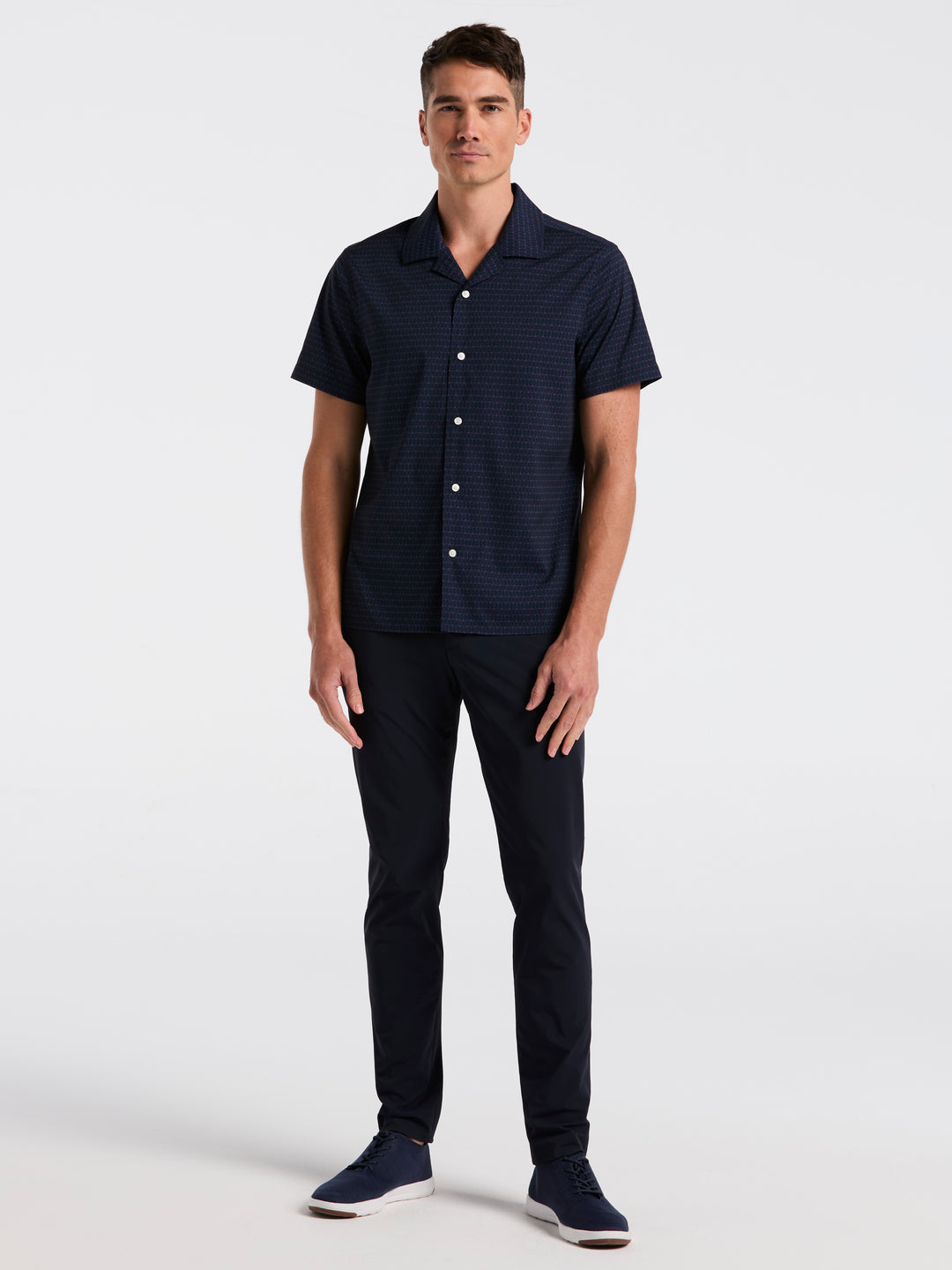 Hexagon Pop Print Camp Collar Shirt (Dark Sapphire) 