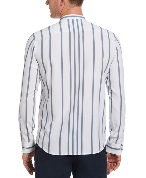 Slim Fit Total Stretch Striped Shirt with Band Collar (Dark Denim) 