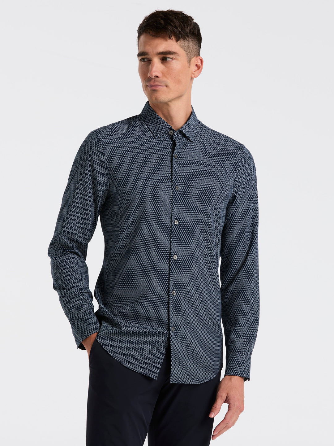 Slim Fit Diamond Geo Print Shirt (Dark Sapphire) 