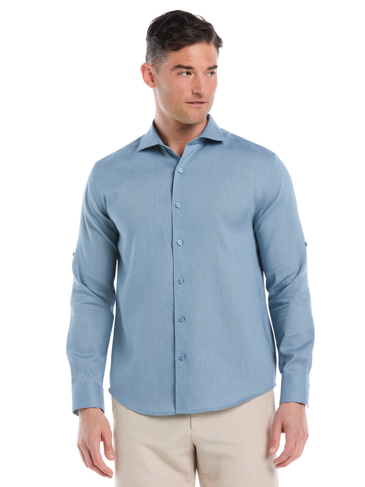 Linen Blend Wrinkle-Resistant Shirt (Windward Blue) 