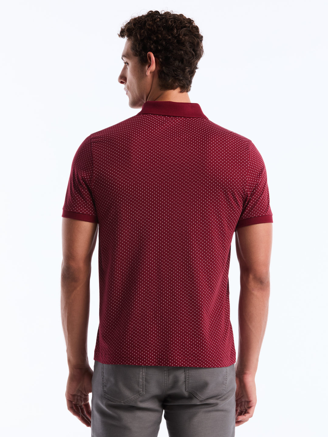 Diamond Ditsy Print Cotton Polo Shirt (Cabernet) 