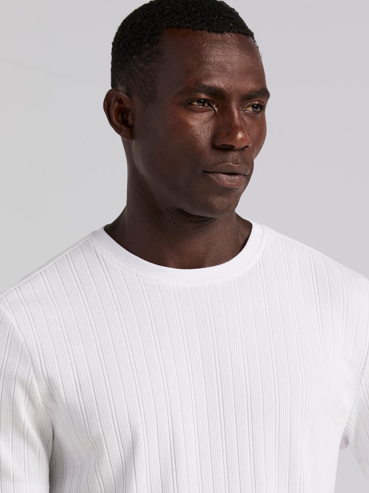 Textured Ribbed Crew Neck Tee (Bright White) 