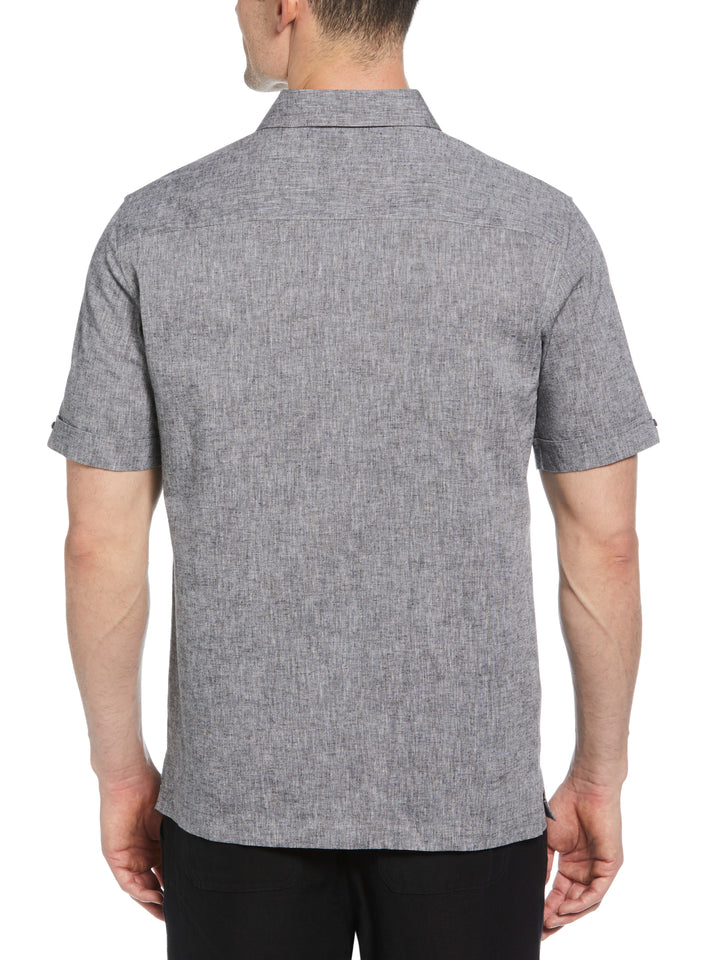 Linen Blend Dobby Panels Shirt (Jet Black) 