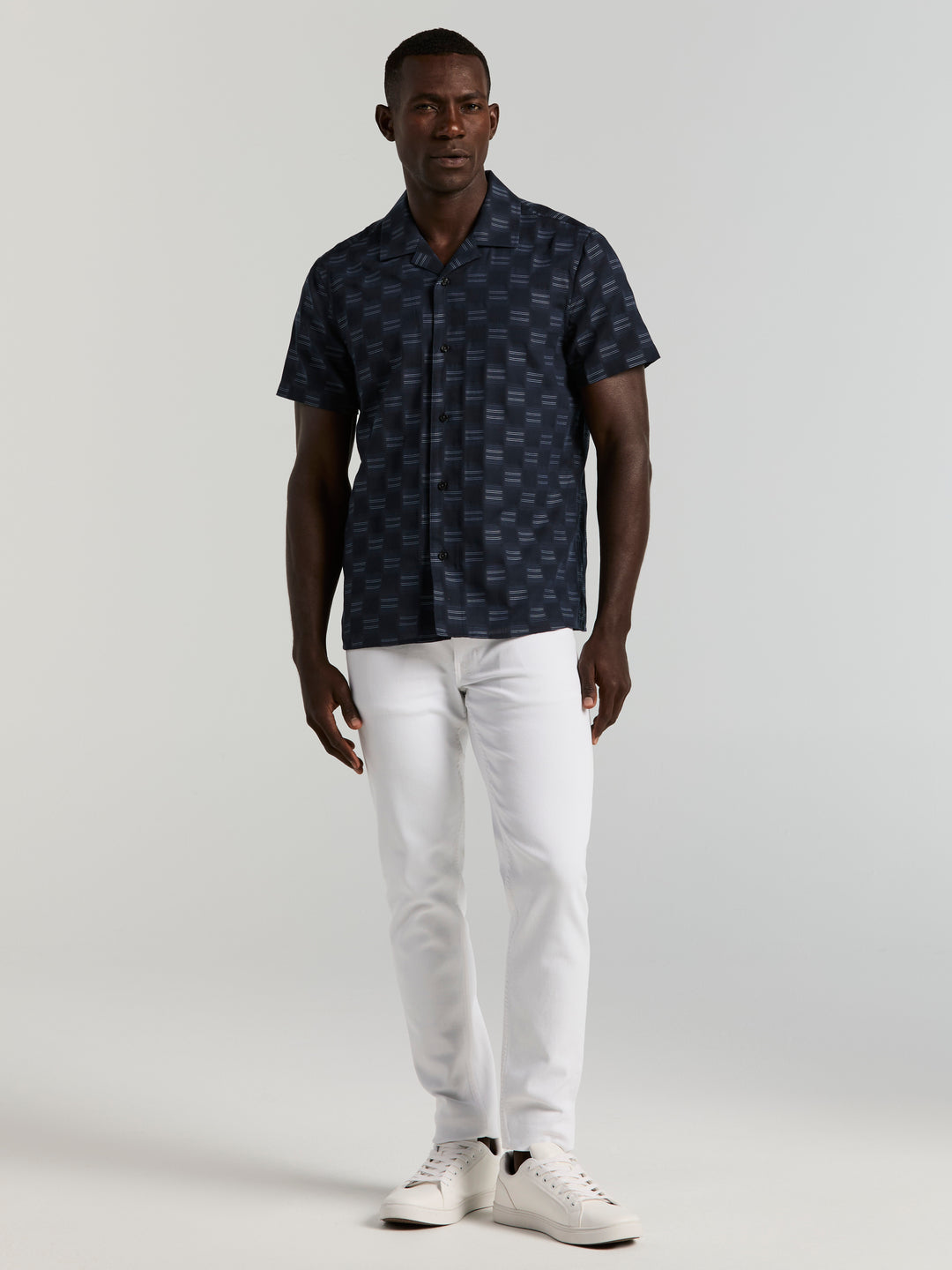 Cotton Clipped Dobby Camp Collar Shirt (Dark Sapphire) 
