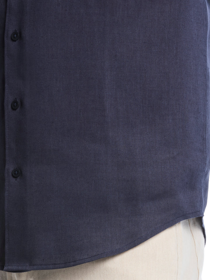 Linen Blend Wrinkle-Resistant Shirt (Mood Indigo) 
