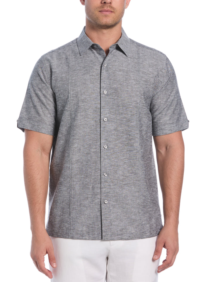 Linen Blend Tuck Panel Shirt (Jet Black) 