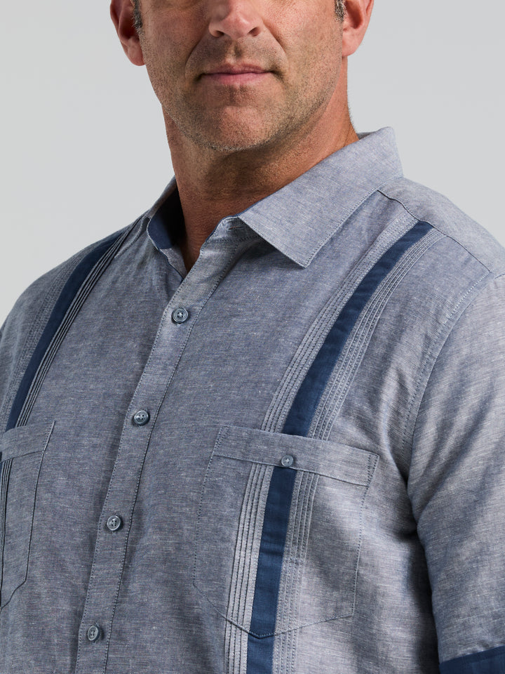 Big & Tall Linen Blend Guayabera Shirt (Ensign Blue) 