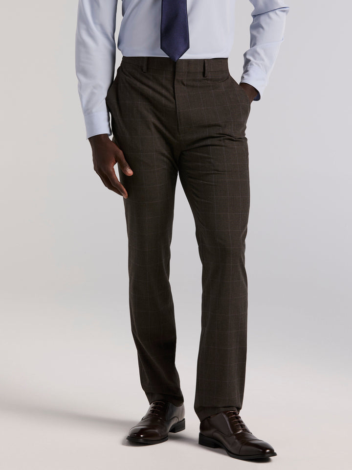 Slim Brown Windowpane Suit Pant (Brown) 