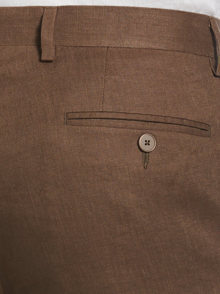 100% Linen Solid Flat Front Pant (Cappuccino) 