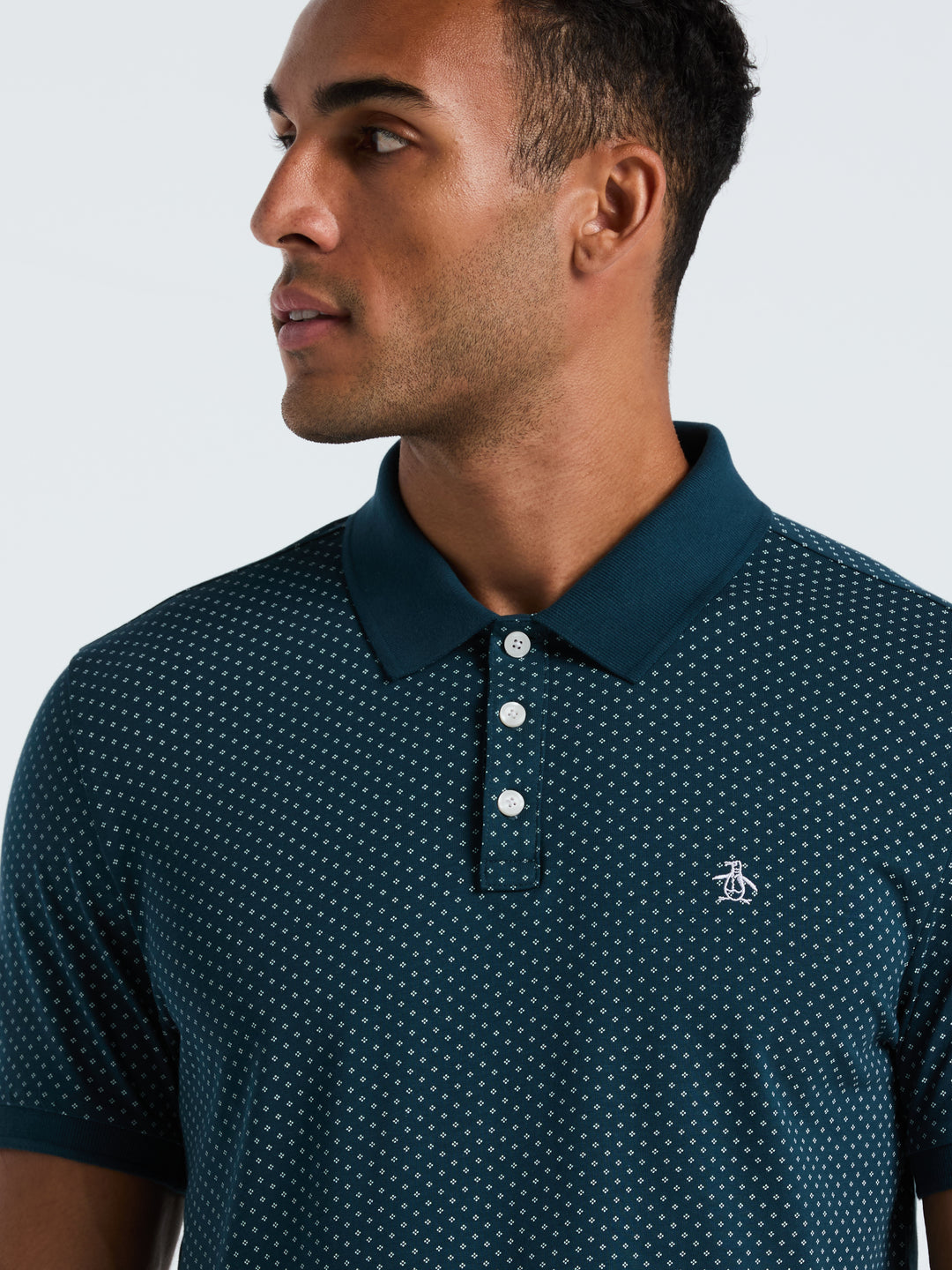 Diamond Ditsy Print Cotton Polo Shirt (Reflecting Pond) 