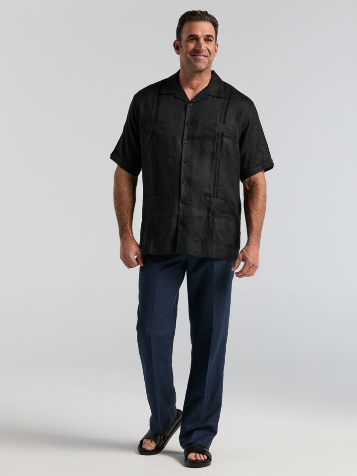 Linen Guayabera Shirt (Jet Black) 