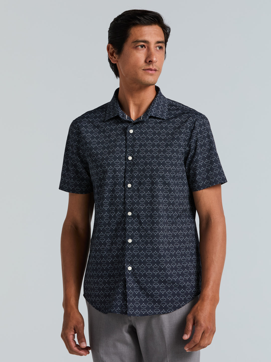 Dotted Wave Print Slim Fit Shirt (Dark Sapphire) 