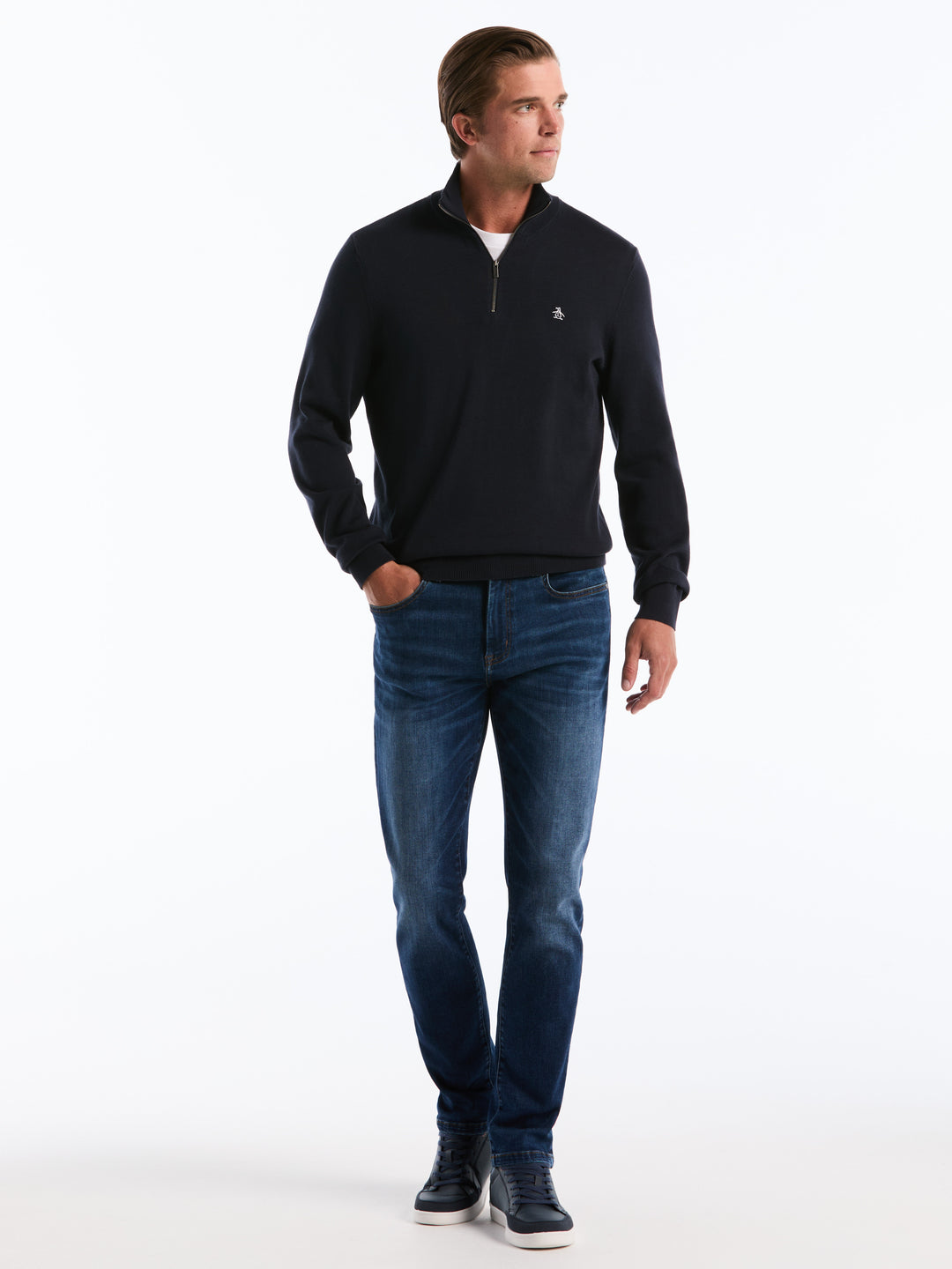 1/4 Zip Cotton Jersey Sweater (Dark Sapphire) 