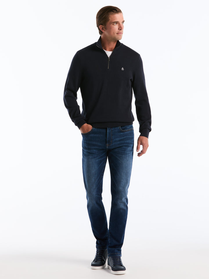 1/4 Zip Cotton Jersey Sweater (Dark Sapphire) 