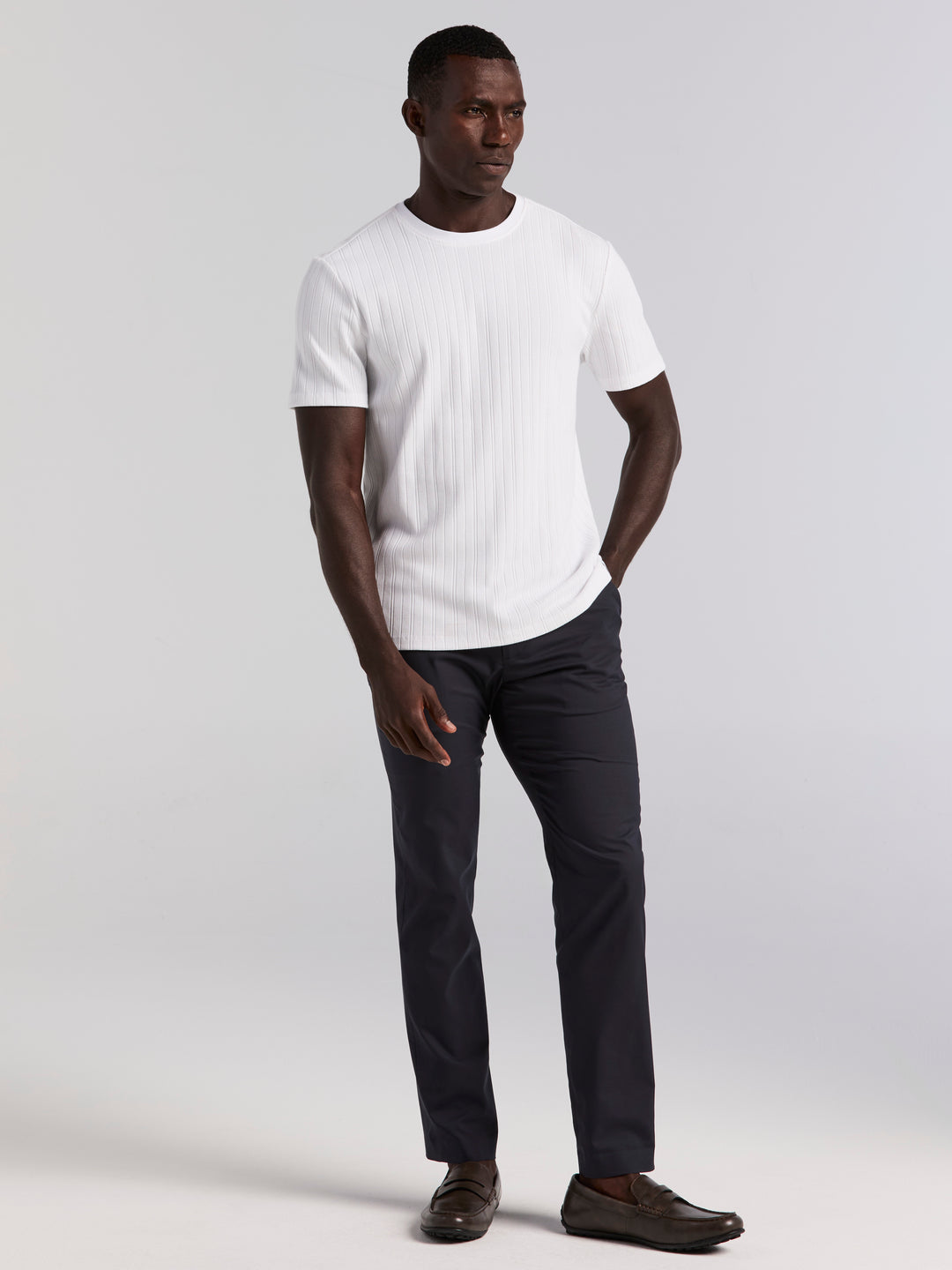 Textured Ribbed Crew Neck Tee (Bright White) 