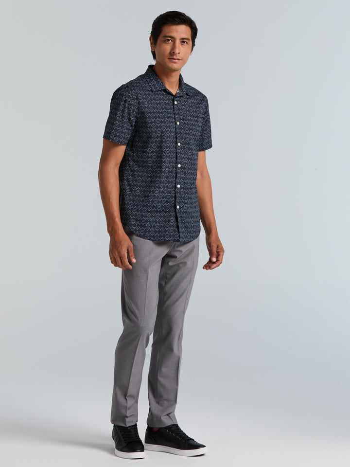 Dotted Wave Print Slim Fit Shirt (Dark Sapphire) 