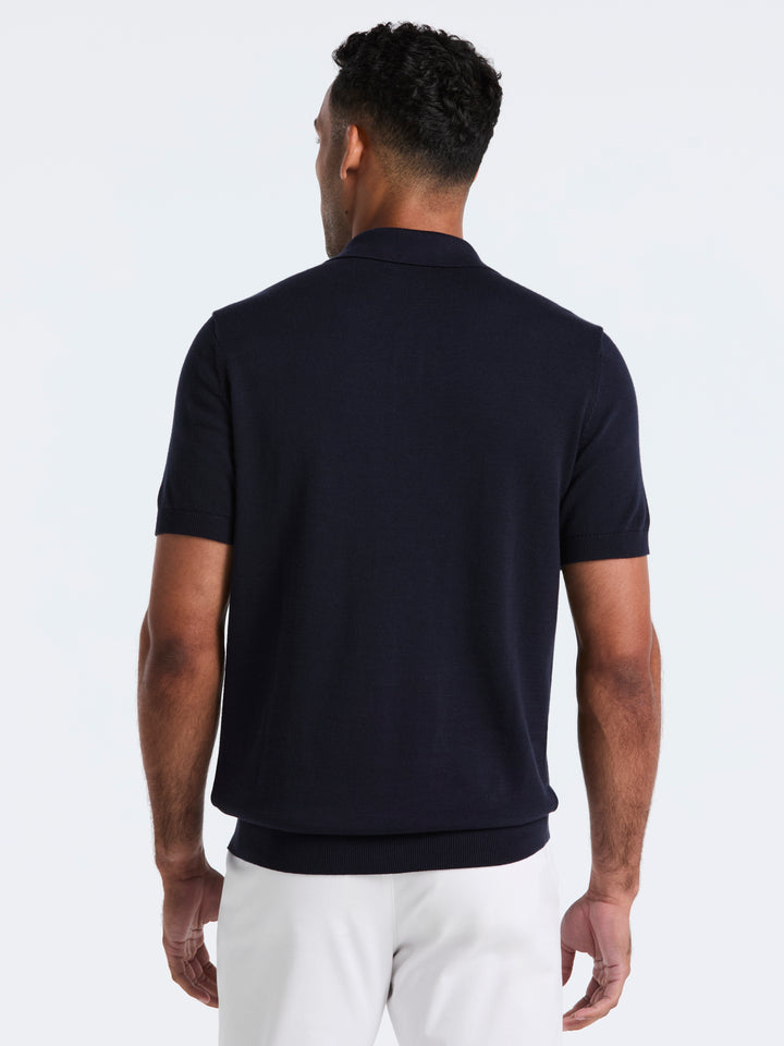 Cotton Vertical Stripe Sweater Polo (Dark Sapphire) 