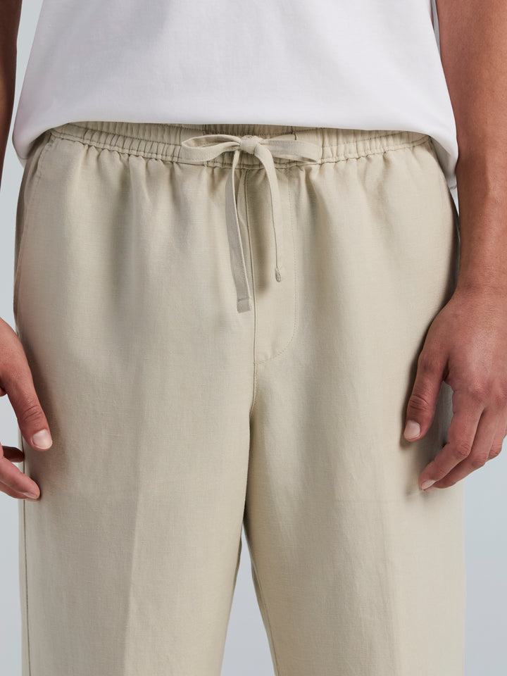 Straight Leg Pull-On Drawstring Pant (Natural Linen) 