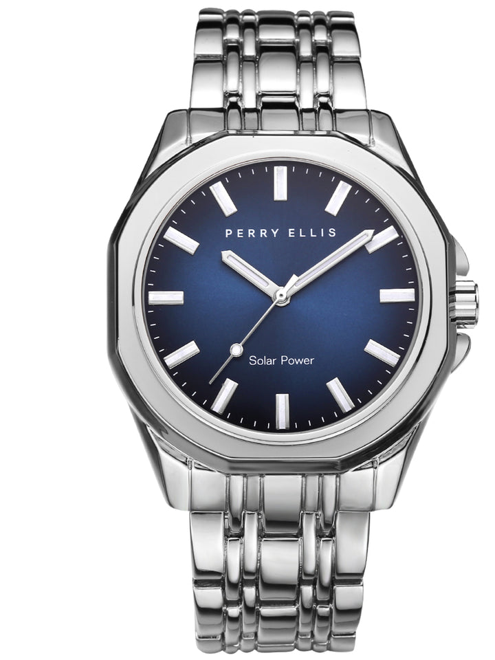 Perry Ellis 42mm Solar Powered Bracelet Watch (Silver) 
