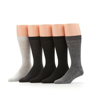 5 Pack Ribbed Crew Socks (Black/Grey) 