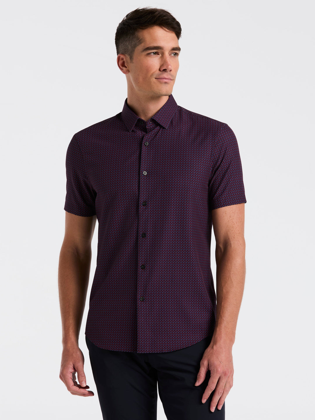 Slim Fit Cube Geometric Print Shirt (Dark Sapphire) 