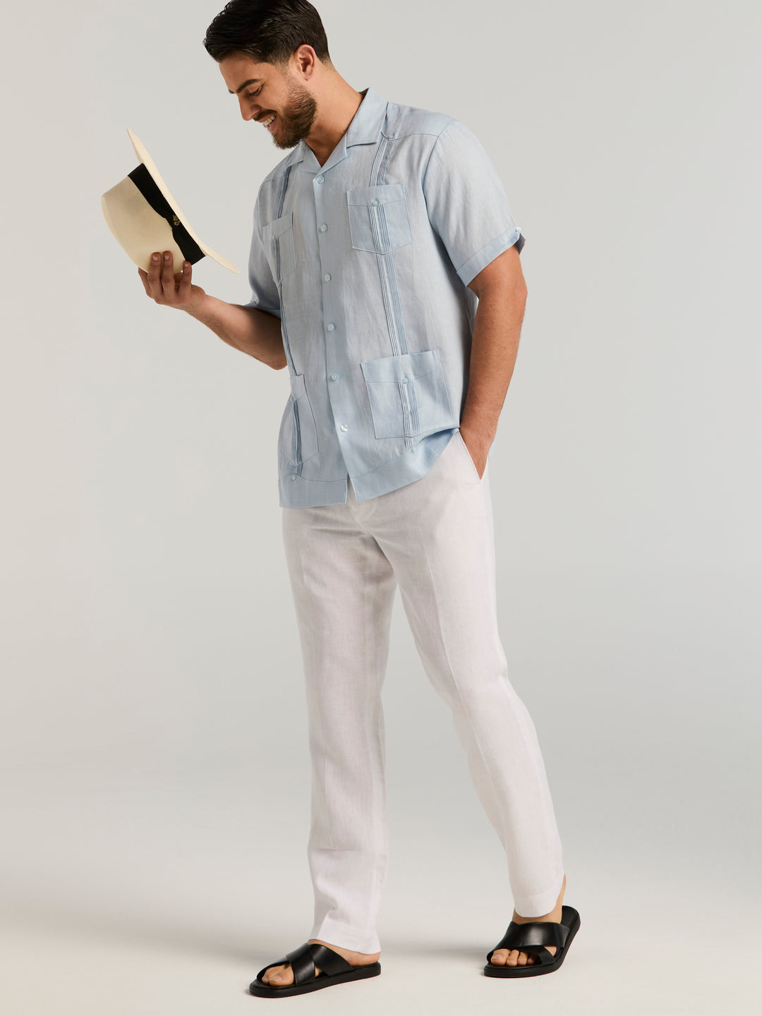 Linen Short Sleeve Guayabera Shirt (Cashmere Blue) 