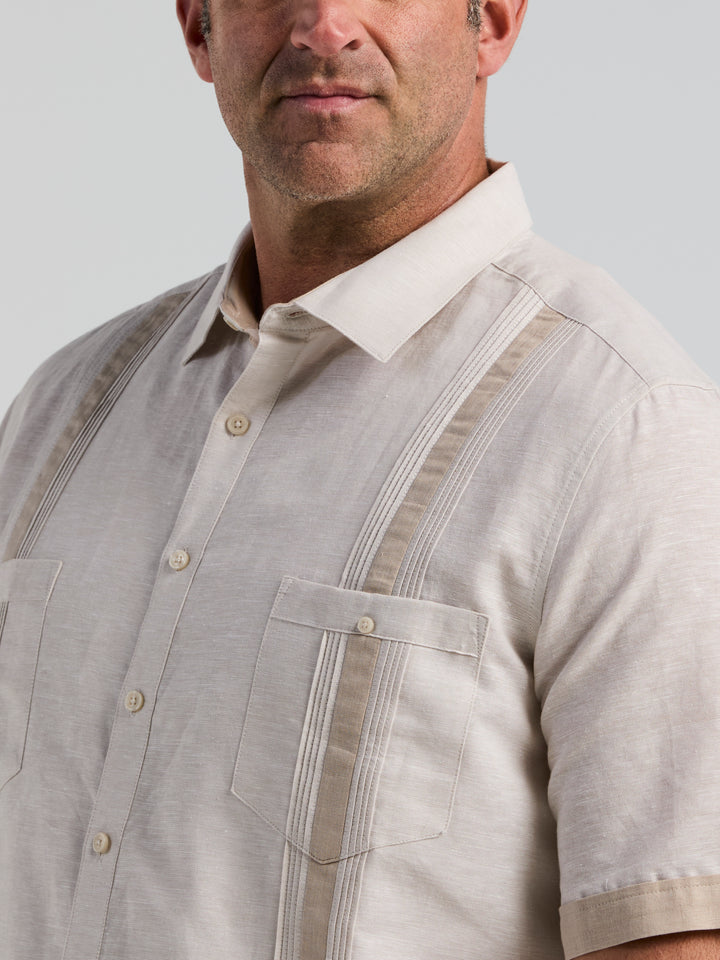 Big & Tall Linen Blend Cross Dye Guayabera Shirt (Silver Lining) 