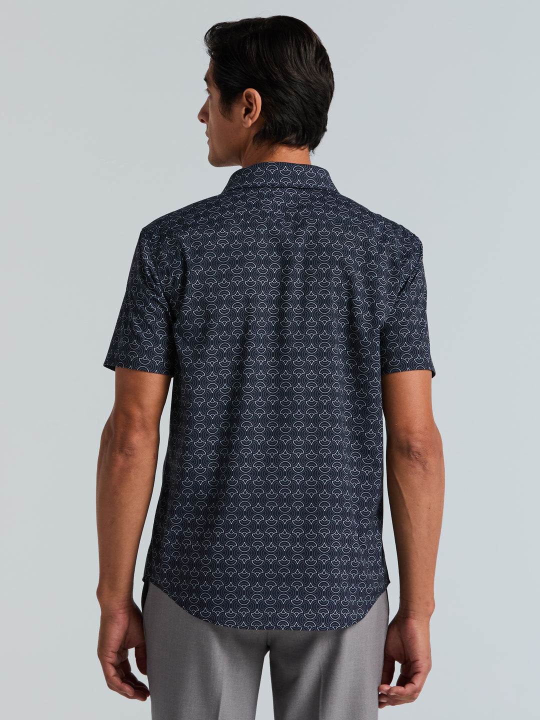 Dotted Wave Print Slim Fit Shirt (Dark Sapphire) 