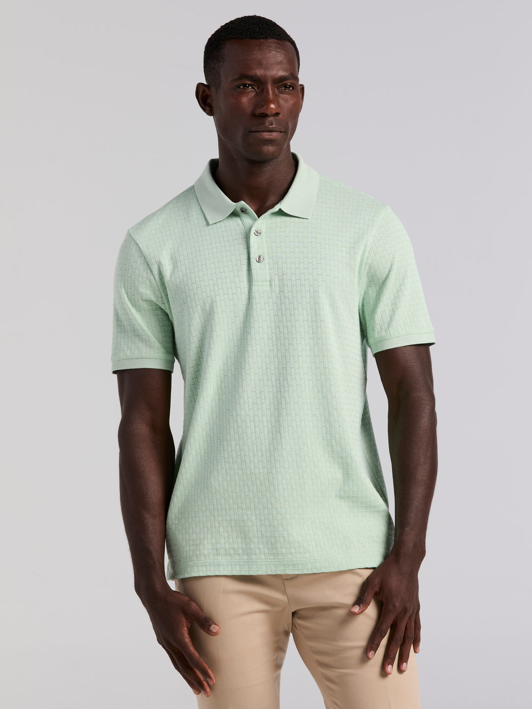 Cotton Jacquard Textured Geometric Polo Shirt (Silt Green) 