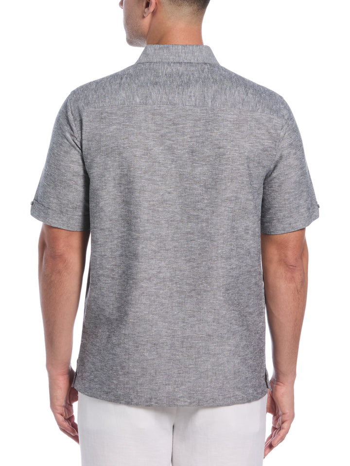 Linen Blend Tuck Panel Shirt (Jet Black) 