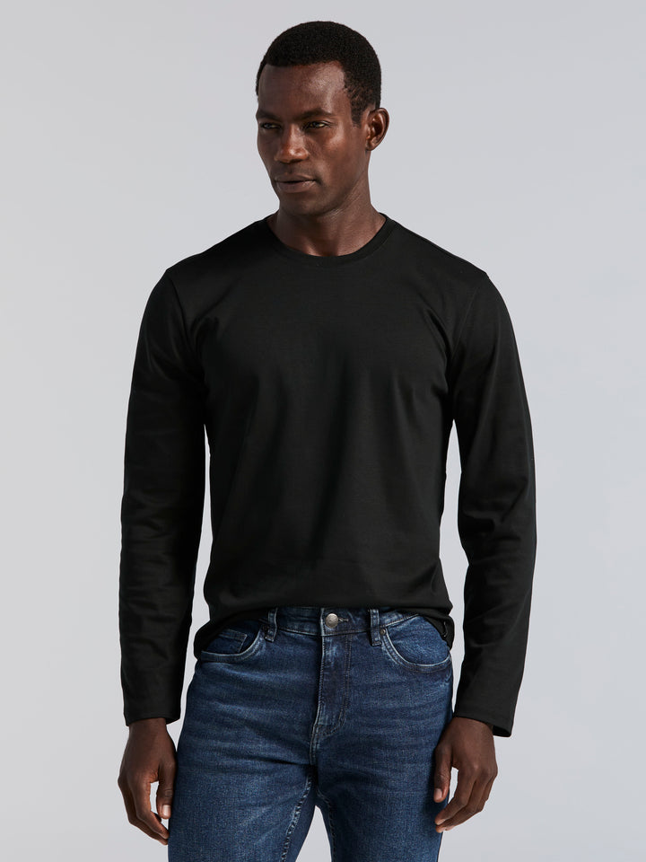 Interlock Crew Neck Long Sleeve Tee (Black) 