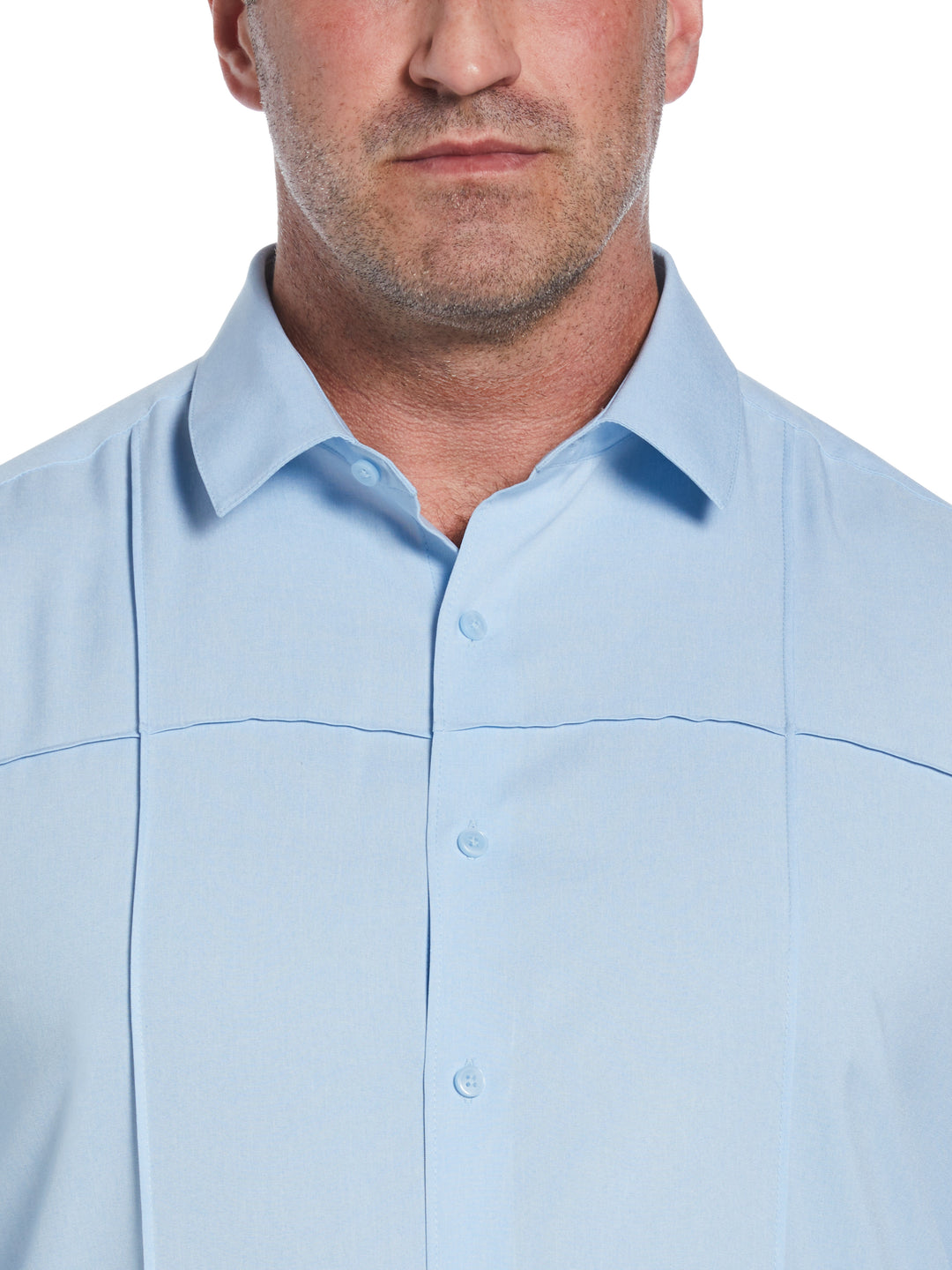 Big & Tall Two-Tone Cross Tuck Chambray Shirt (Cerulean) 