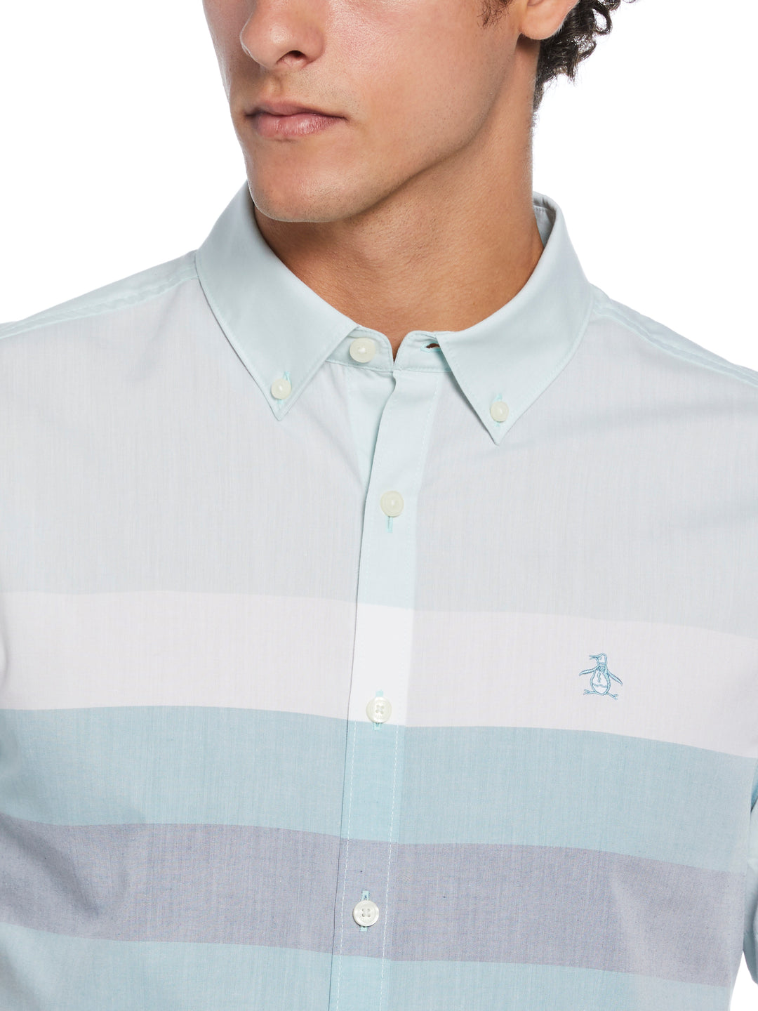 Poplin Chest Stripe Shirt  (Teal) 