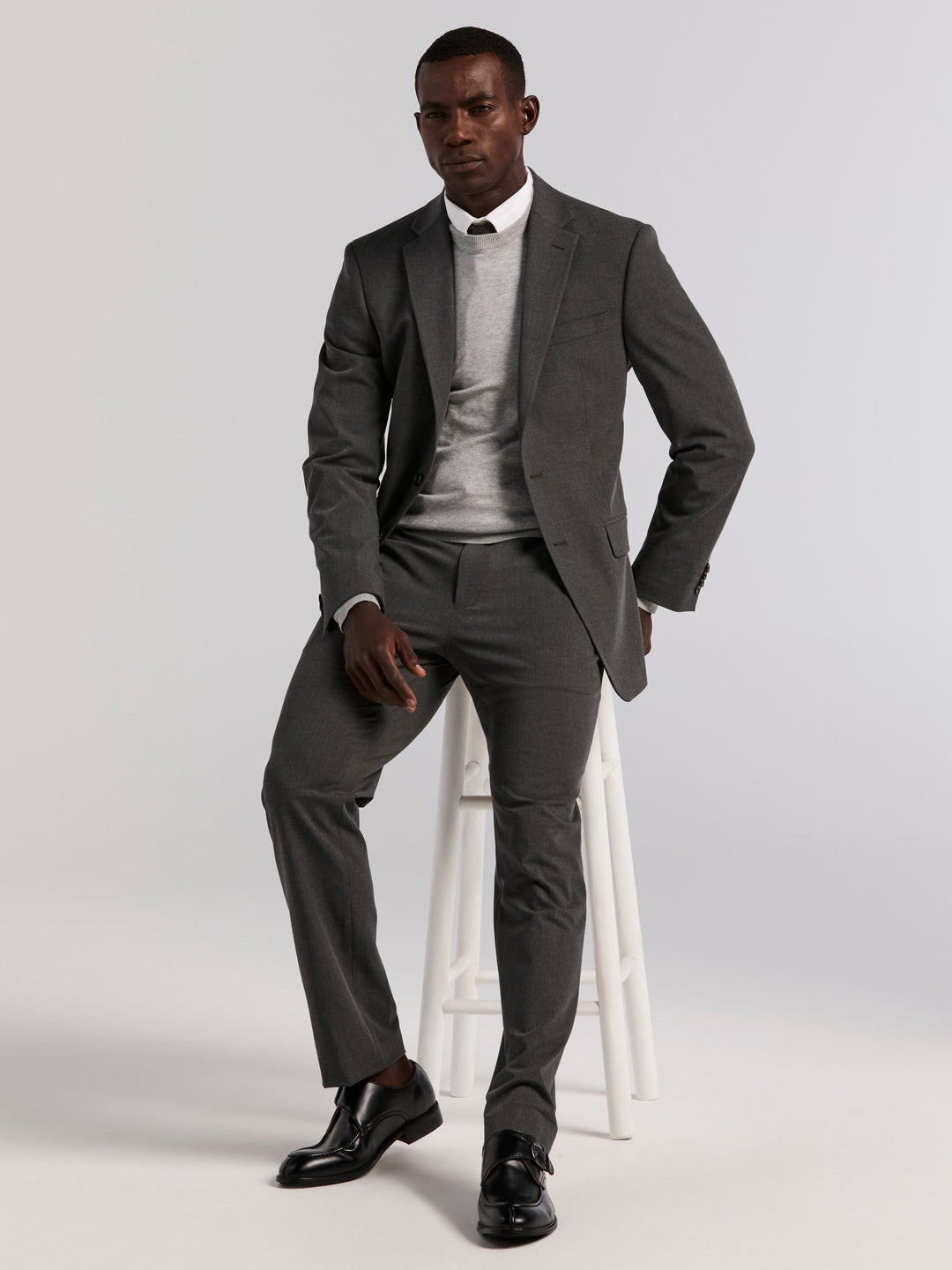 Single Breasted Skinny Fit Gabardine Suit Jacket (Charcoal) 
