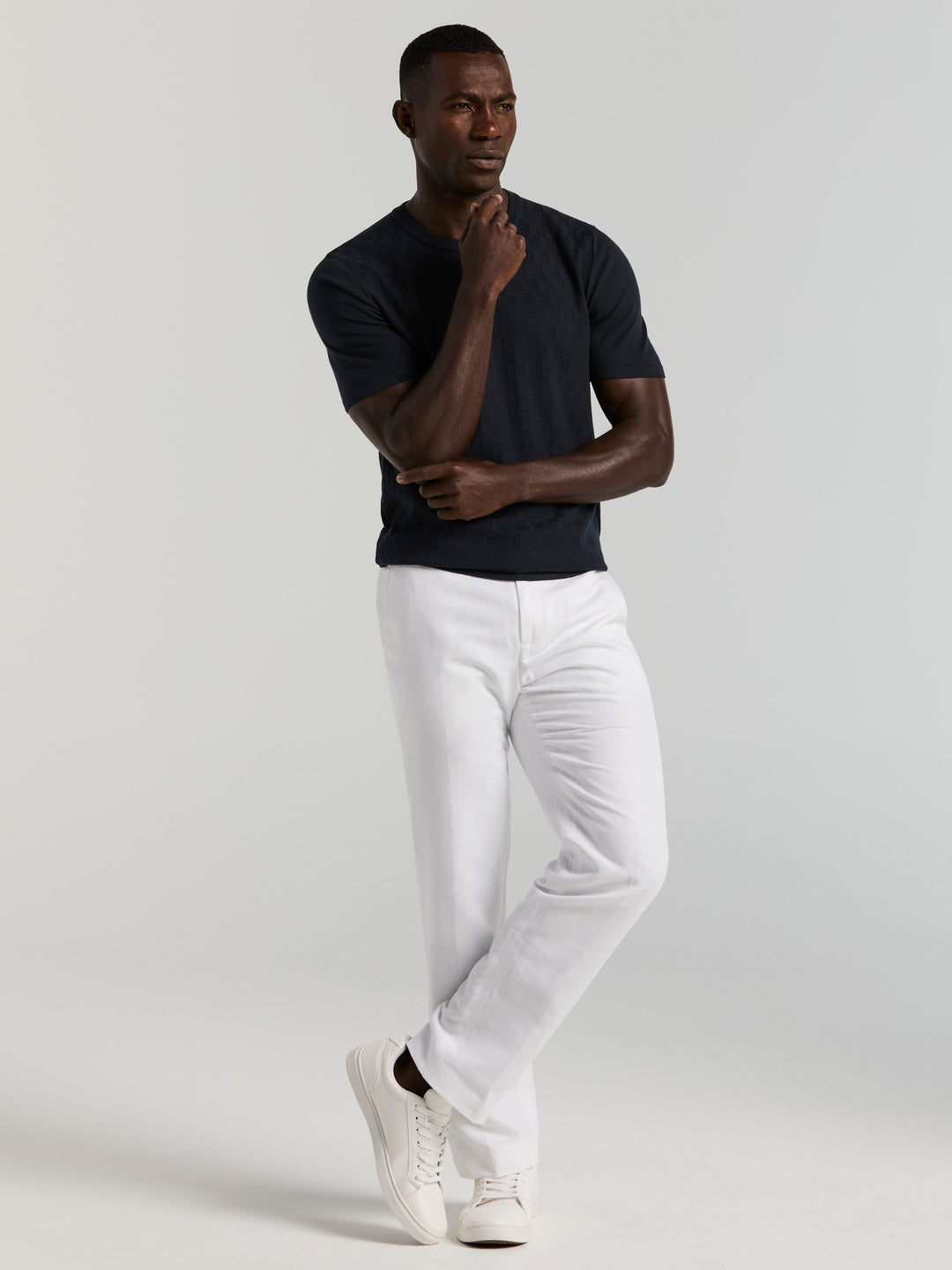 Short Sleeve Geo Texture Crew Sweater (Dark Sapphire) 