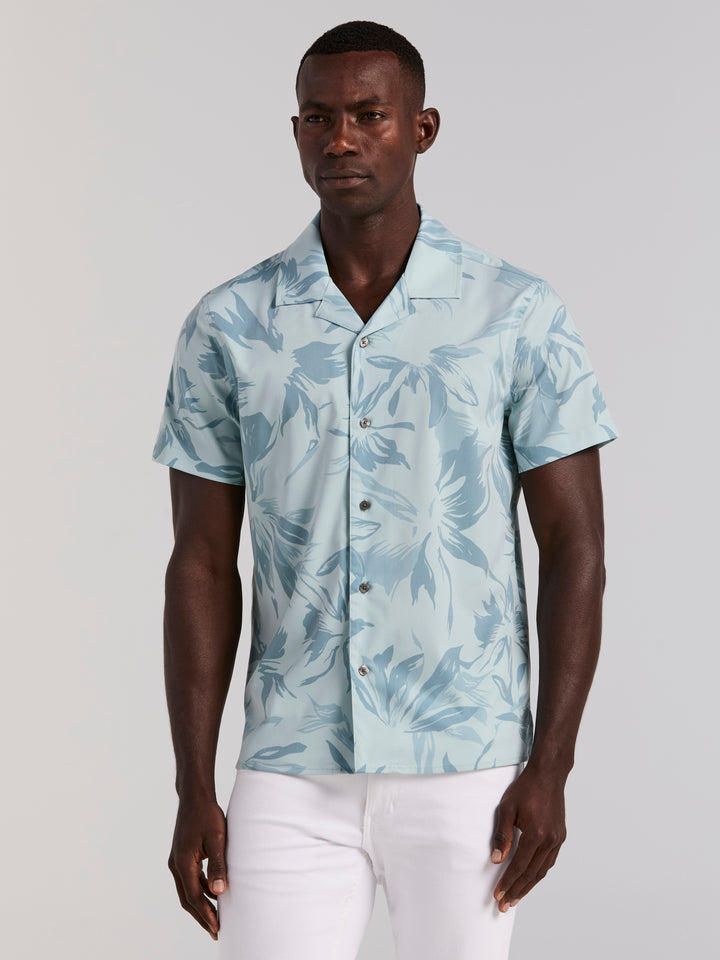 Camp Collar Floral Print Soft Touch Shirt (Cloud Blue) 