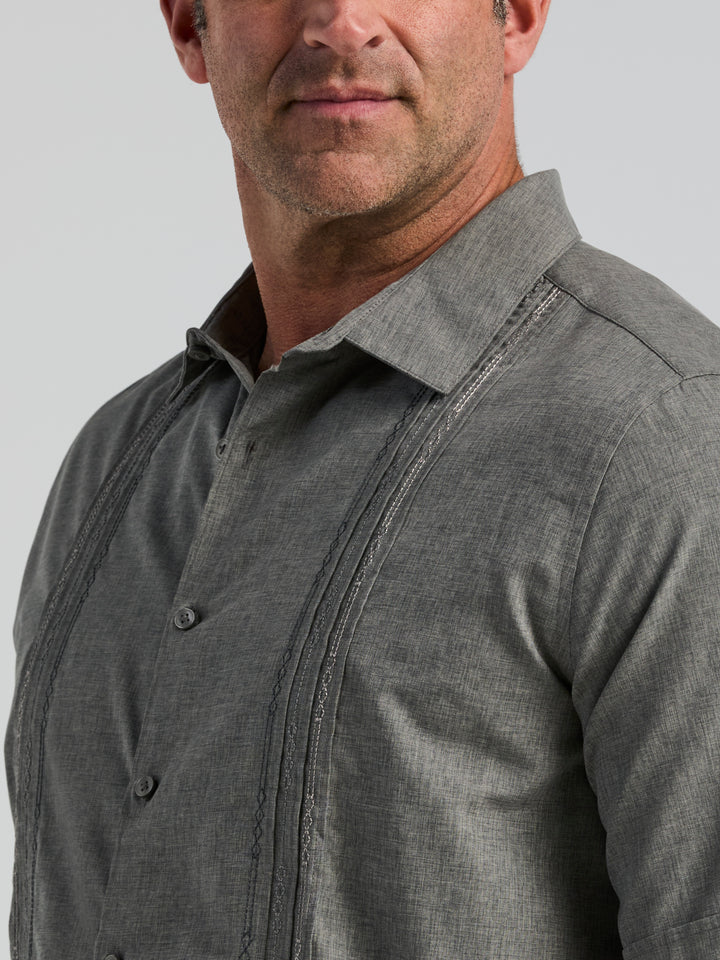 Big & Tall Chambray Geo Embroidery Shirt (Steeple Gray) 